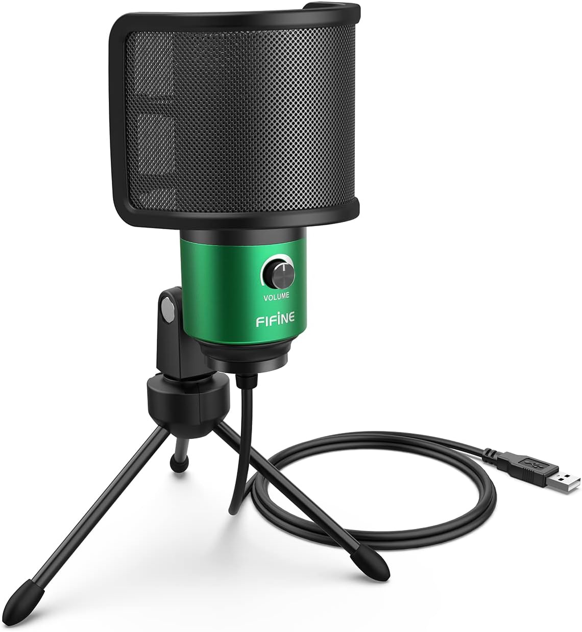 FIFINE USB Gaming Microphone for PC Desktop, PS4 and Mac, Gain Control, External Condenser Computer Mic with Pop Filter (K669G+U1)