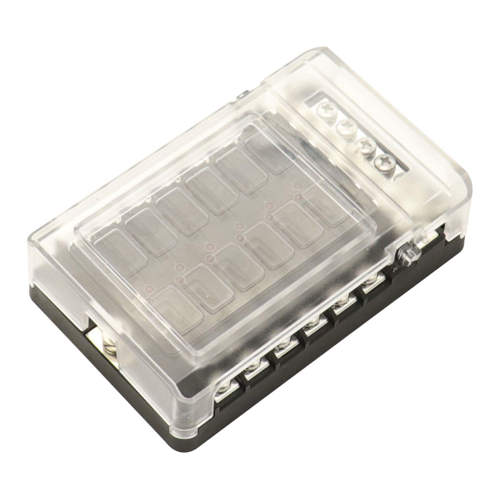 SANON 12 Way Blade Fuse Box Bus Bar Car Kit +Cover Marine FuseBox Holder 12V 32V UK LED Warning Indicator &Damp-Proof Cover - 12 Circuits Fuse Box for Car Boat Marine RV Truck DC 12-24V