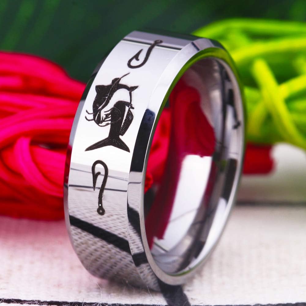 CLOUD DANCER Cat Fish Silver Tone Tungsten Ring, Mens Tungsten Ring, Mens Wedding Band, Tungsten Band, Custom Engraved Ring, Men's Promise Ring, Catfish Ring