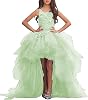 High Low Flower Girl Dress Tulle Laces Applique Pageant Dress Ruffles A Line Communion Gown TZ04