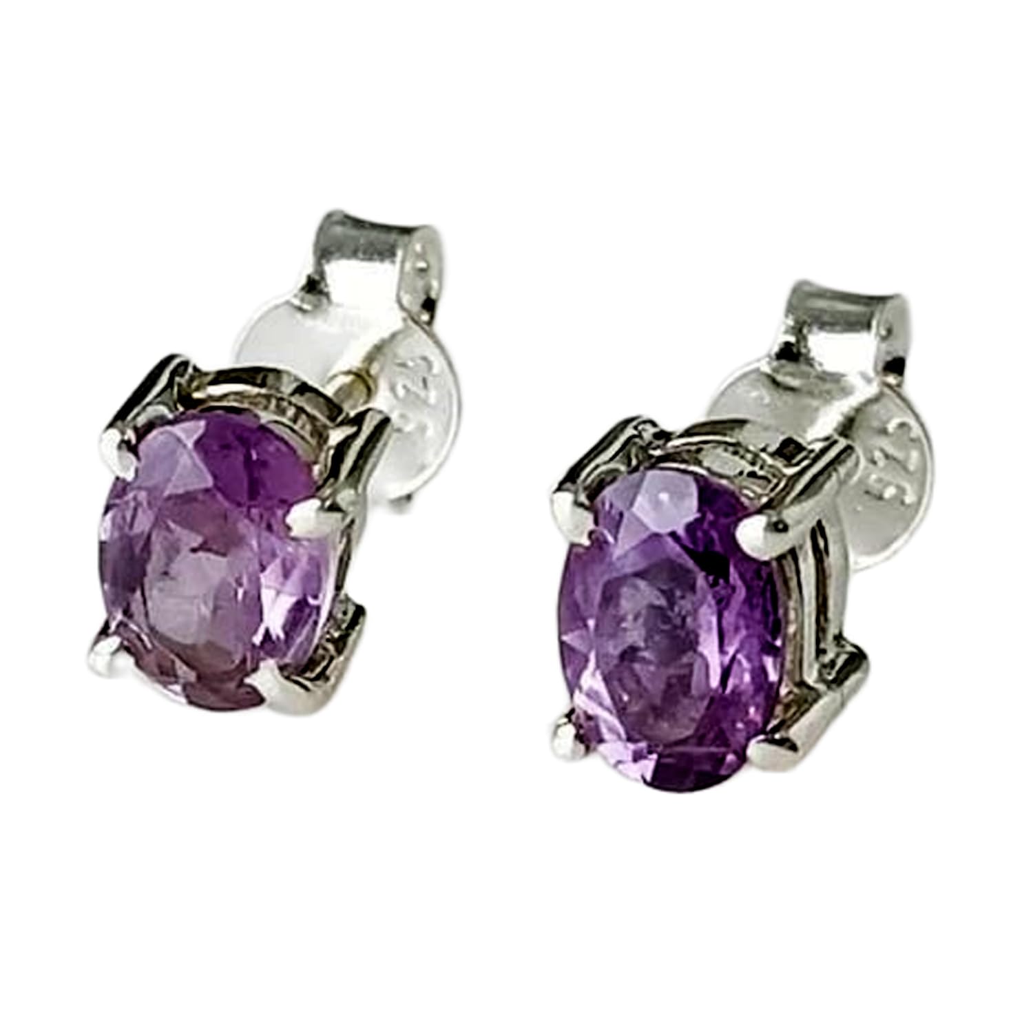 Boucles d'oreilles améthyste naturelle ovale 7,5x5 mm en argent 925 - 5