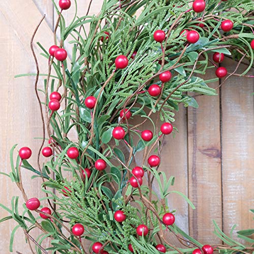 Bibelot 20 Inches Christmas Wreath Red Berry Wreath Artificial Cypress Pine Needles Leaves Wreath For Front Door Wreath For Home Farmhouse Holiday Party Festival Wall Decor (A) #TOP4