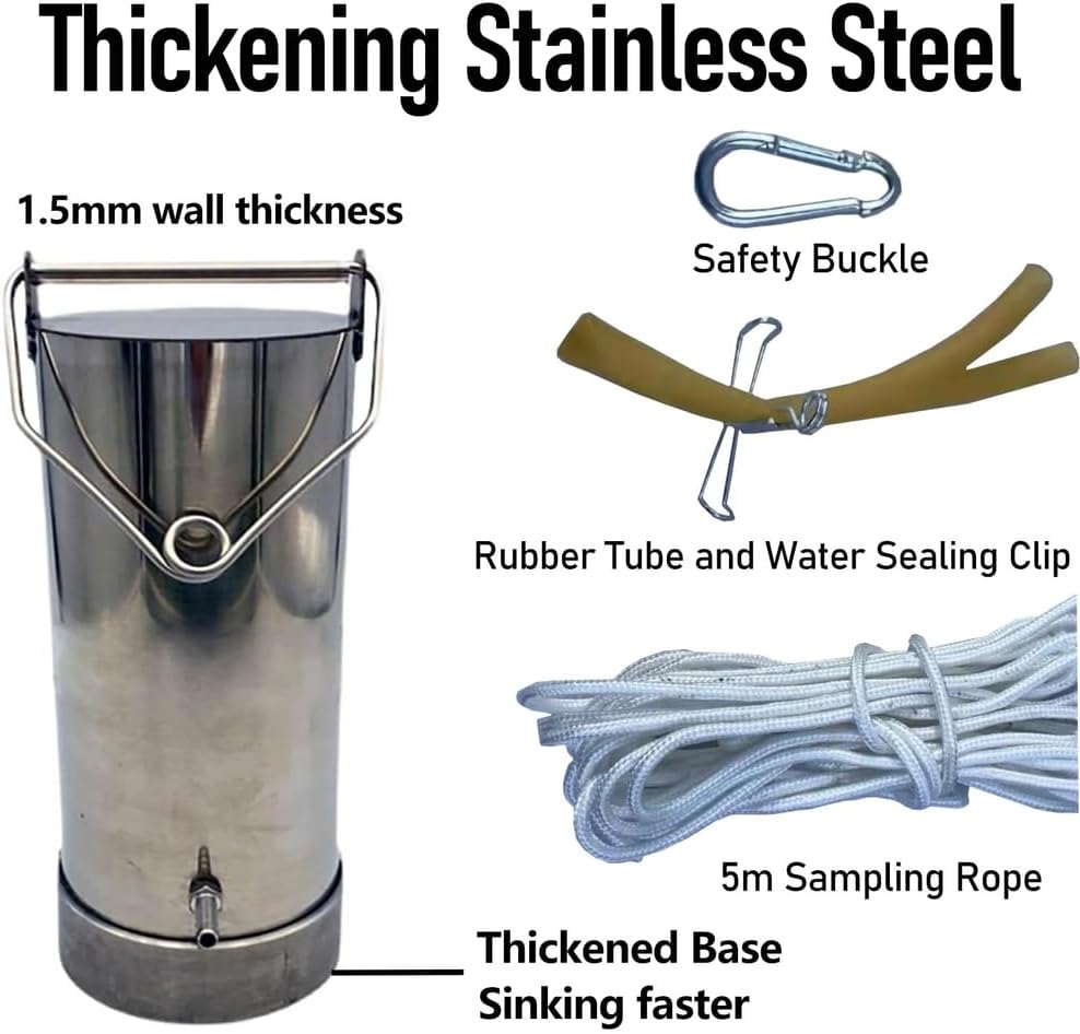 Water Sampler Dipper,Thickened 304 Stainless Steel Sampling Bucket,Lab Samplers Pendulum Beaker with Counterweight for Water Quality Sample Collection,2L