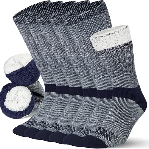 Image of Alvada Mens Merino Wool Crew Socks Thermal and Warm Socks for Winter Work Hiking Running 3 Pairs
