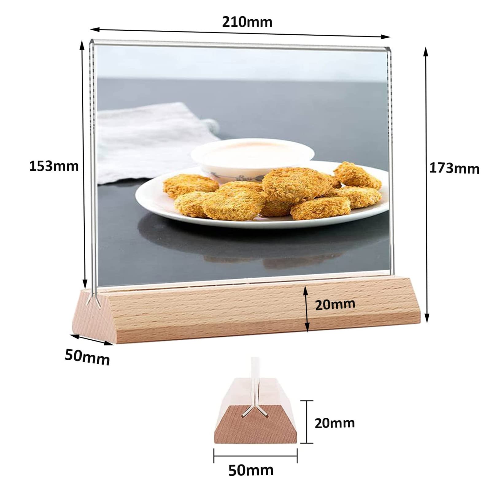 Soporte for letreros con base de acrílico y madera | Expositor Doble Cara Color A/B 1/2 uds A5 con Base de Madera: Menús Y Pósters(A,2pcs)