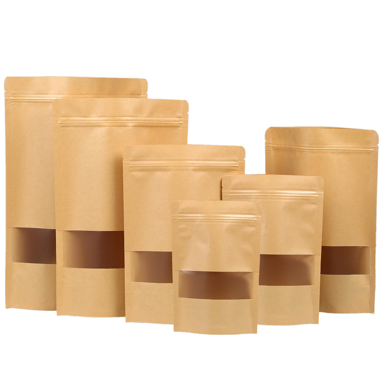 40Pcs Kraft Bags With Window,22 * 32+5cm Kraft Sealable Pouches,Large Brown Sweet Pouches,Resealable Paper Food Storage Bags for Coffee Beans,Nuts,Snacks,Tea Leaves, Spices
