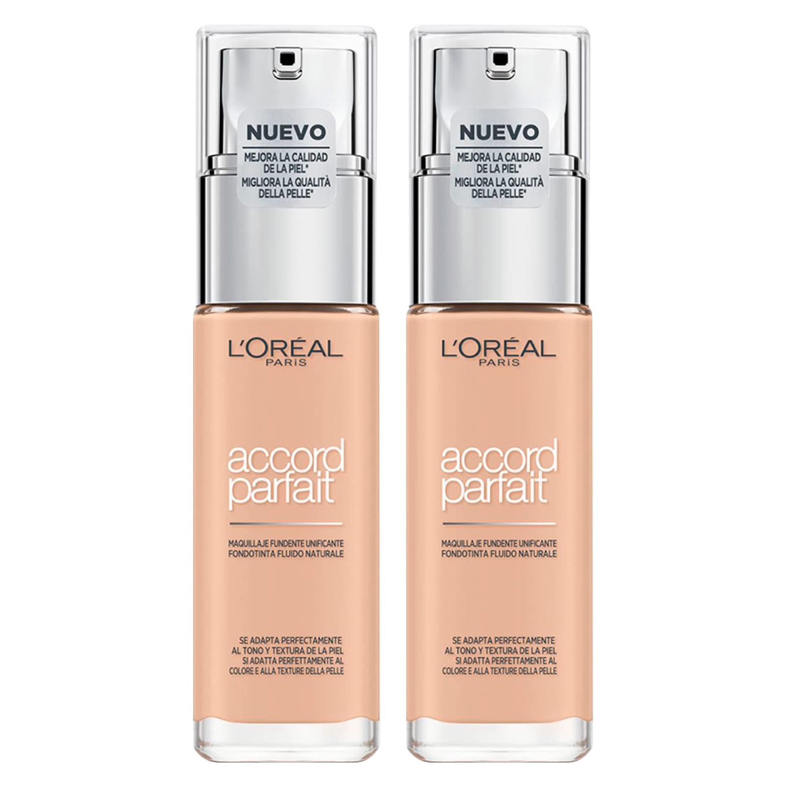 L'Oréal Paris Accord Parfait Fond de Teint Fluide Texture Ultra Léger Hydratant avec Acide Hyaluronique Couleur 2.R / 2.C Vanille Rosé - 2 Cosmétiques