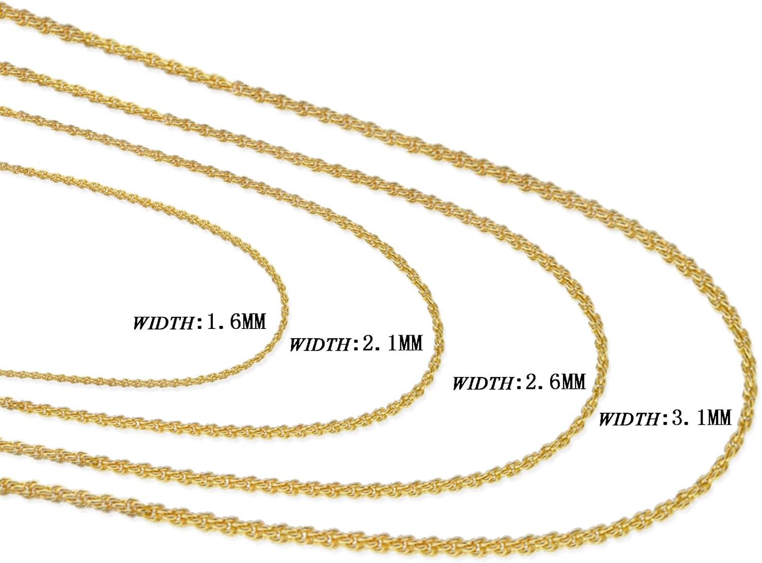 14K Yellow Gold Rope Chain Necklace for Women and Men 1.6mm/2.1mm/2.6mm/3.1mm 14K Solid Gold Necklace with lobster clasp - Image 3
