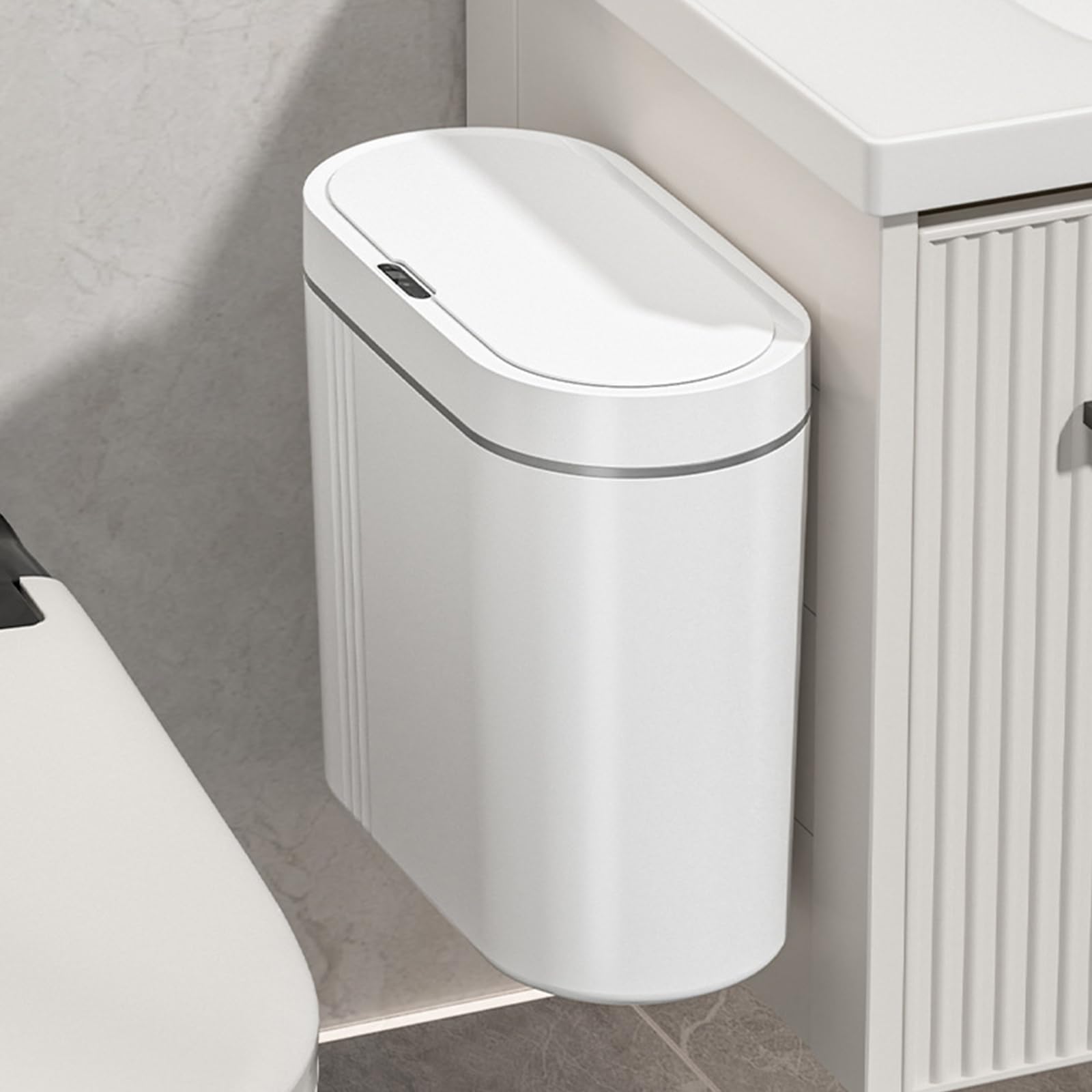 Pattumiera con sensore intelligente da 16 l, cestino da bagno sospeso con coperchio, ricaricabile e impermeabile, con sensore di movimento, sottile per armadio da cucina, camera da letto, ufficio