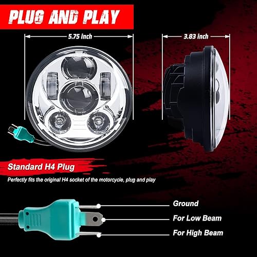 Miniatura 4 de Faro Led de 5.75 pulgadas para Harley Davidson Sportster, Dyna Street Bob Triple Low Rider Wide Glide Iron 883