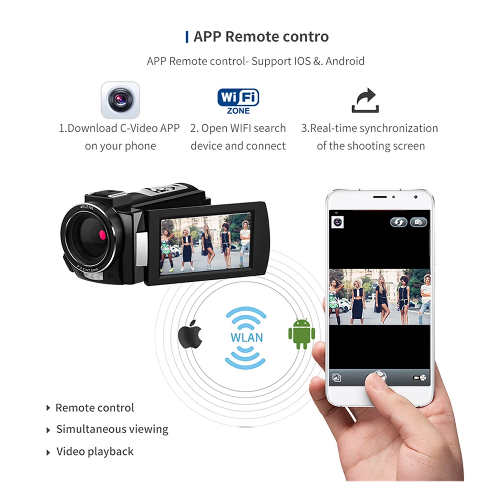 Grabadora de cámara Digital Camcorders Video Cámara 4k Professional for Blogger, AE8 IR Visión Nocturna WiFi vlogging Camera Llena HD Cámaras Digitales con micrófono.(Bundle A)