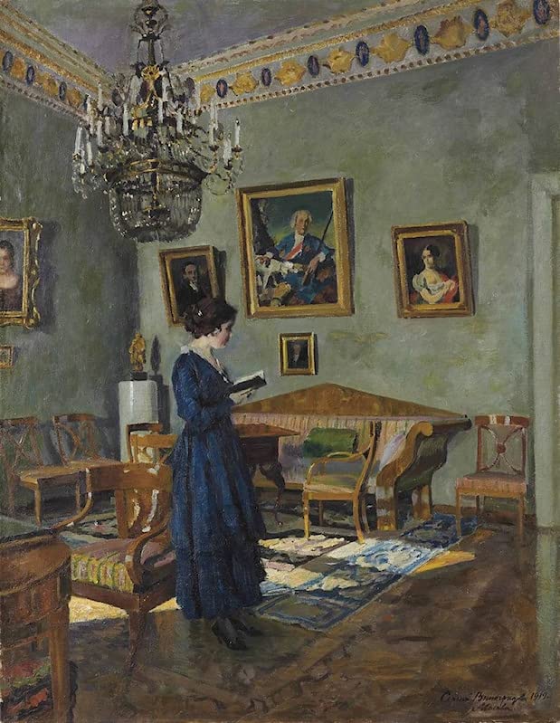 Affiche toile Jeune femme lisant de Vinogradov 60x90cm pour décoration
