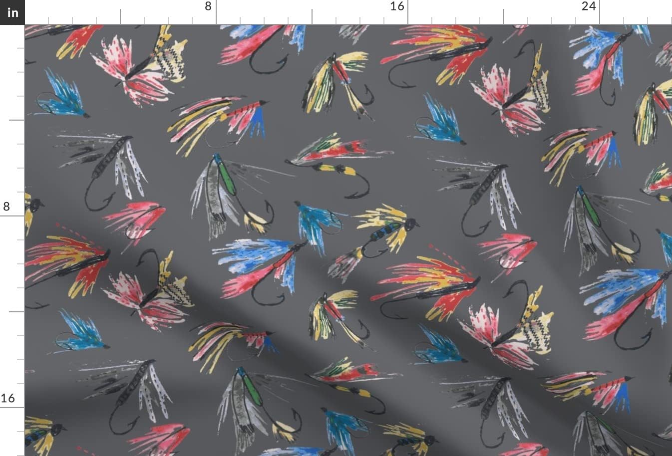 Spoonflower Fabric - Fishing Fly Boy Kids Watercolor Outdoors Printed on Upholstery Velvet Fabric Fat Quarter - Upholstery Home Decor Bottomweight Apparel