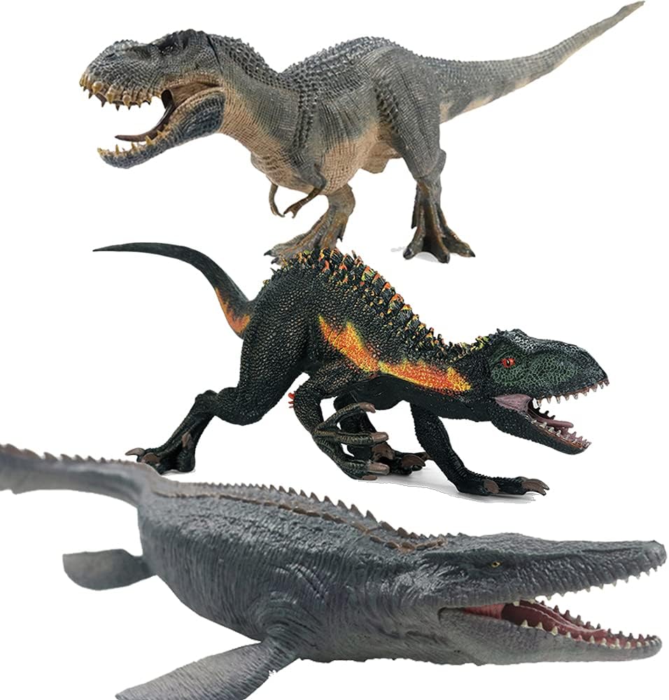 EOIVSH 3PCS Dinosaur Toys Set: Tyrannosaurus Raptor & Vastatosaurus Rex & Mosasaurus, Large Plastic Dinosaur Figures, Dinosaur Figurine Toys for Gift,Cake Topper,Party Favor