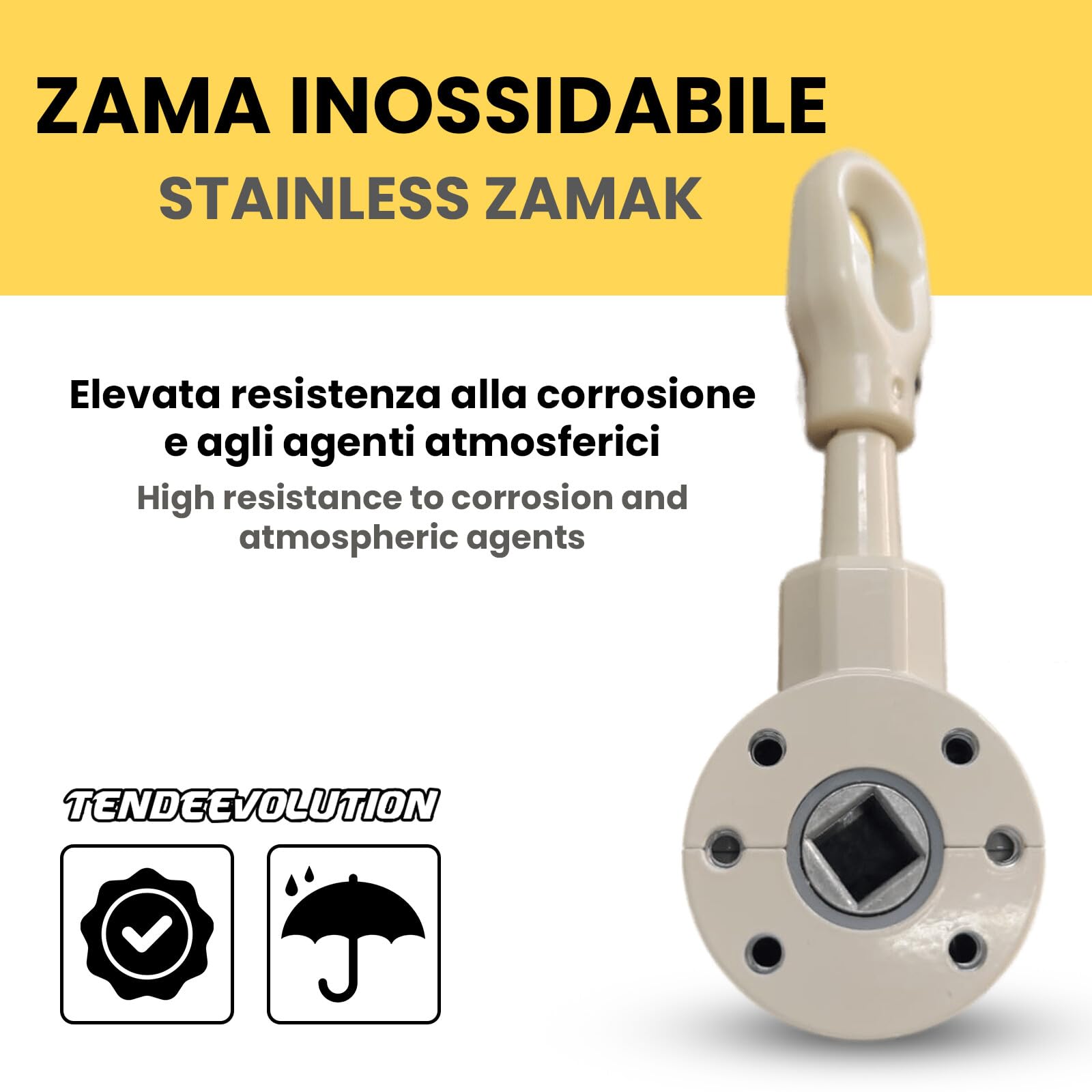 Arganello Per Tende Da Sole TENDEEVOLUTION - Rapporto 3:1, Foro Quadro 13 Mm, Zama Inossidabile (Avorio) - Foto 6