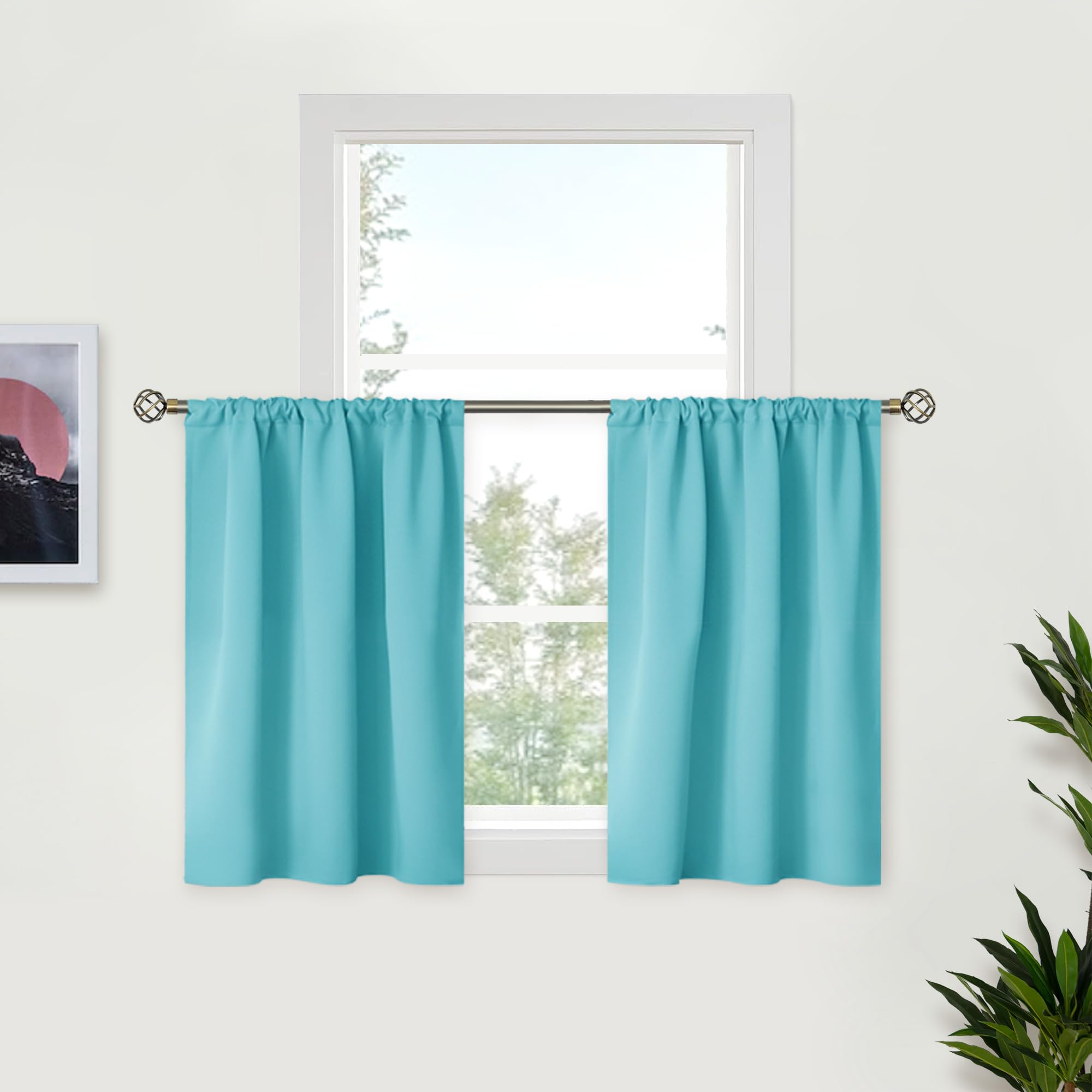 BGment Aqua Kitchen Window Curtains 36 Inch Length - Small Half Drapes with Rod Pocket Privacy for Rv Cafe Bathroom Windows Over Sink, 2 Panels, 29 X 36 Inch — image 1