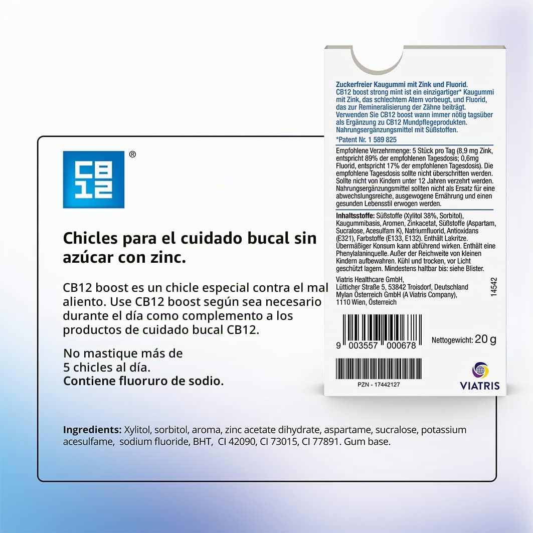 CB12 Boost - Gomas para masticar – Frescor instantáneo en movimiento, evita el mal aliento, sin azúcar y sabor a menta fresca, 10 unidades