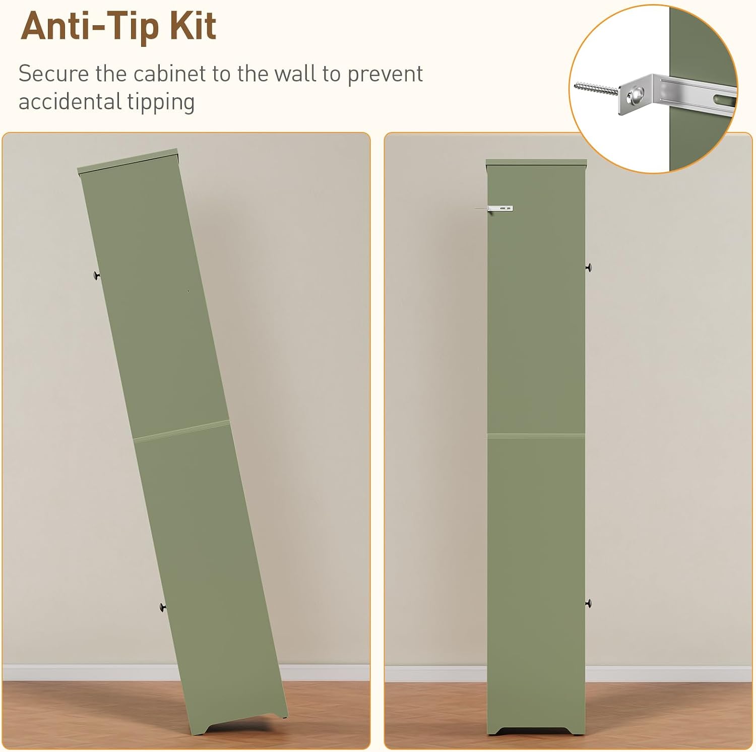 RALGEND Tall Bathroom Storage Cabinet, 67" H Slim Bathroom Cabinet Storage with Adjustable Shelves, 6-Tier Tall Storage Cabinet, for Bathroom, Kitchen, and Dining Room, Green