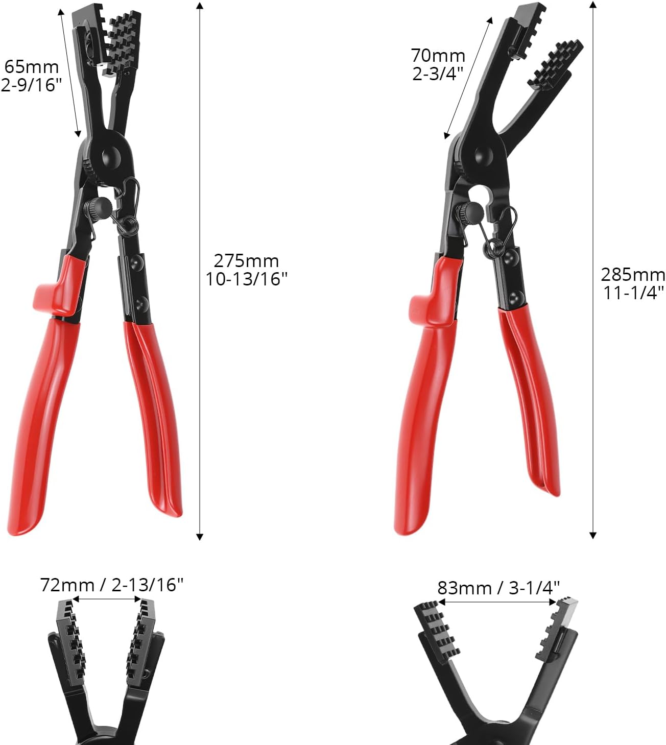 QWORK 2Pcs Multi-Angle Hose Clamp Plier Set, Heavy Duty Locking Hose Clamp Tool for Automotive Fuel Coolant Oil Pipe, Reinforced Carbon Steel Spring Button Pliers for Rusted Aging Clamps