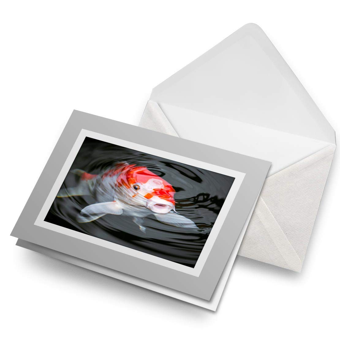 Destination Vinyl Ltd Awesome Happy Birthday Greeting Cards Gray (Insert) - Pretty Koi Carp Fish Pond Blank Greetings Card Kids Party Boys Girls #16427