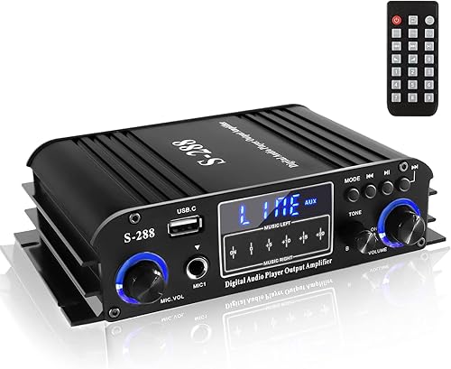 Amplificador estéreo Bluetooth 5.0 de 4 canales, amplificador de potencia HiFi de 50 Wx4, 1200 W máximo, USB/SD/FM, receptor de audio doméstico