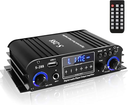 Romicta 4 Channel Bluetooth 5.0 Stereo Amplifier, 50Wx4 Home Audio Stereo Receiver, 1200W Max, USB/SD/FM, Class D HiFi Power Amp for Home Theater, Car & Karaoke, Includes Remote & Power Adapter