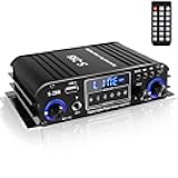 4 Channel Bluetooth 5.0 Stereo Amplifier, 50Wx4 HiFi Power Amp, 1200W Max, USB/SD/FM, Class D Home Audio Receiver for Home Theater & Karaoke, Includes Remote & Power Adapter