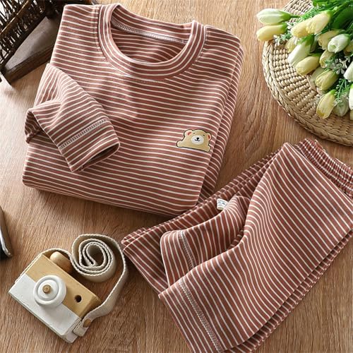 Kids Stripe Thermal Underwear 𝗣ajamas 2PCS 𝗣j Winter Warm Thick Set Long 𝐒leepwear Boys Girl Soft Cute 𝐉ammies 𝗣js2