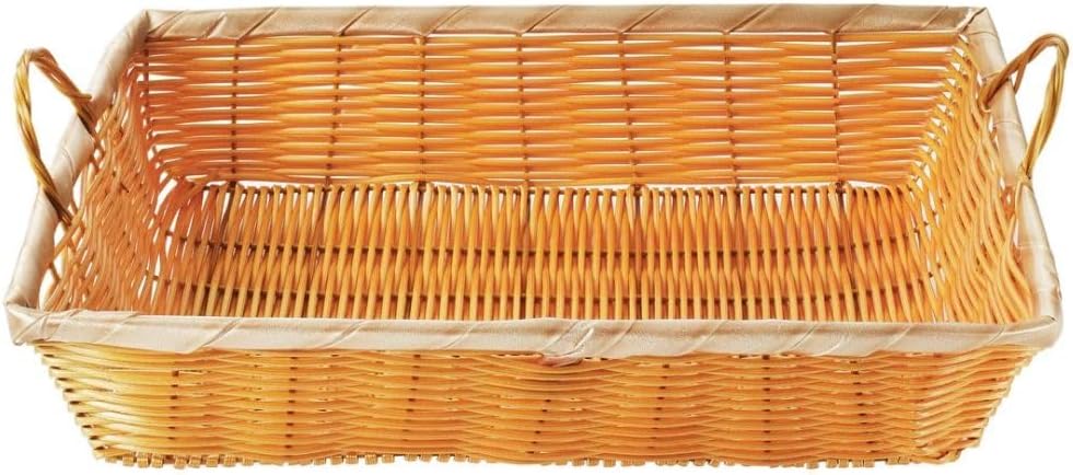 Soro Essentials- 16" Rectangular Poly Woven Baskets with Handles Natural Color Set of 2- Bread Serving Baskets Food Storage Fruit Vegetables Basket Centerpiece Display for Home Kitchen Restaurant