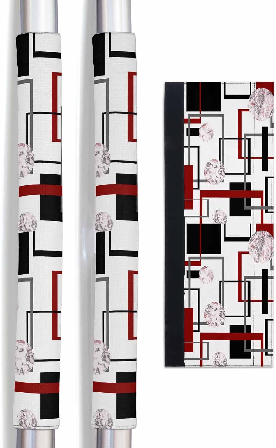 Abstract Red Refrigerator Door Handle Covers Set of 2 for Dishwasher Microwave Oven Fridge Stove Appliance Door Handles, Washable Kitchen Bathroom Decor Accessories, Geometric Black Grey Modern Marble