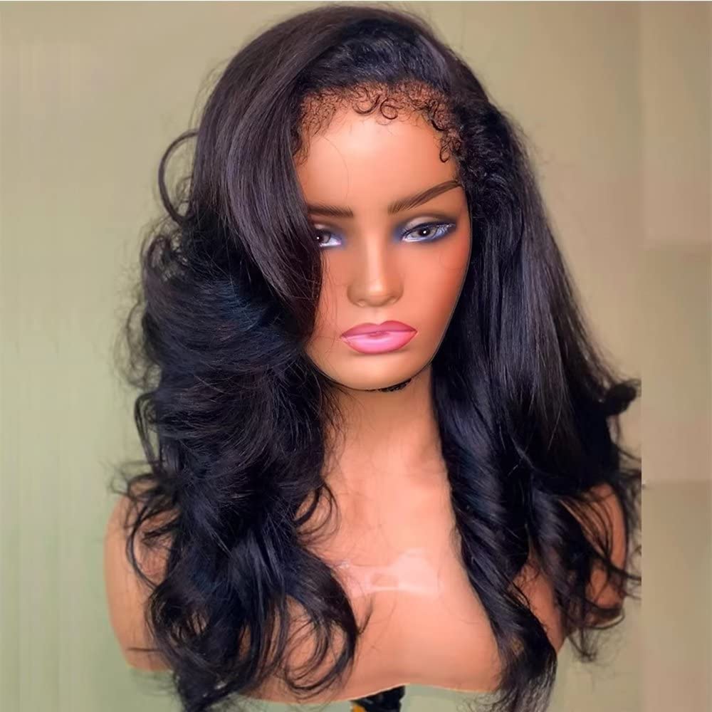 Kinky Hairline Crystal HD Body Wave 13X6 Lace Frontal Human Hair Wig Glueless Transparent HD Lace Frontal Wigs Human Hair for Women with Curly Baby Hair Invisible HD Glueless Wig Brazilian Remy Hair
