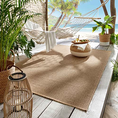 Outdoor & Indoor Teppich für Wohnzimmer Balkon Terrasse wetterfest Borneo Sisal-Jute-Optik...