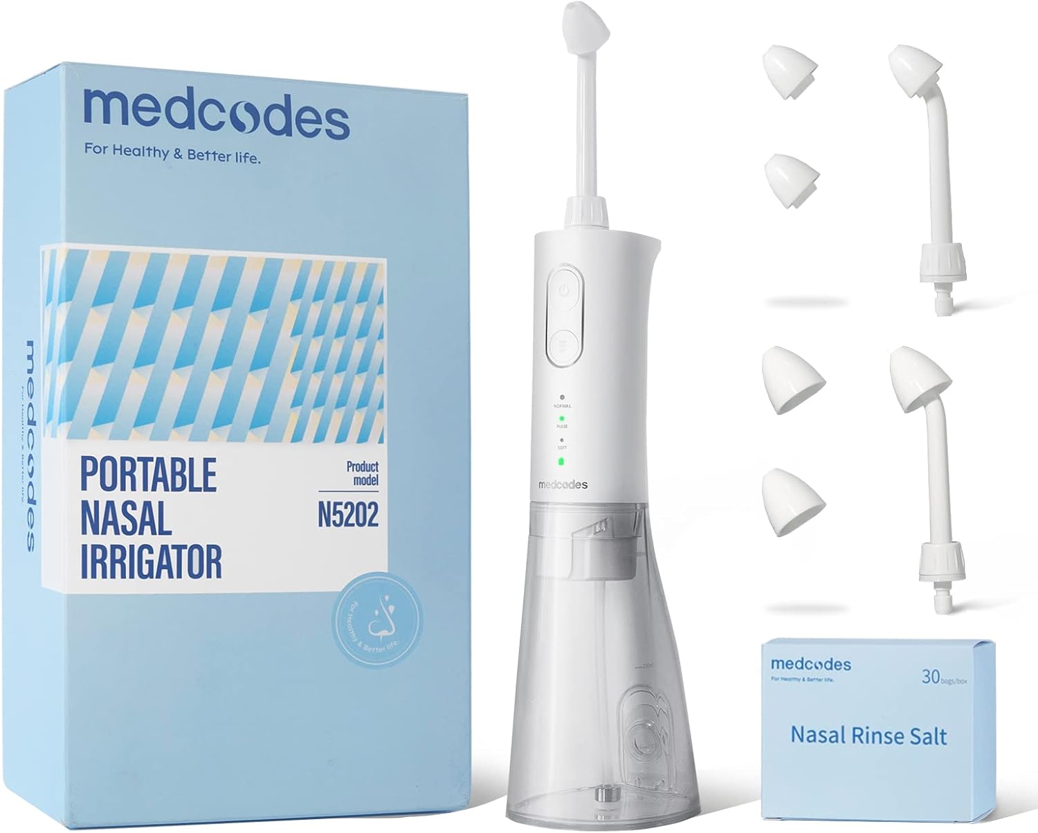 medcodes Cordless Nasal Irrigation System with 30 Saline
