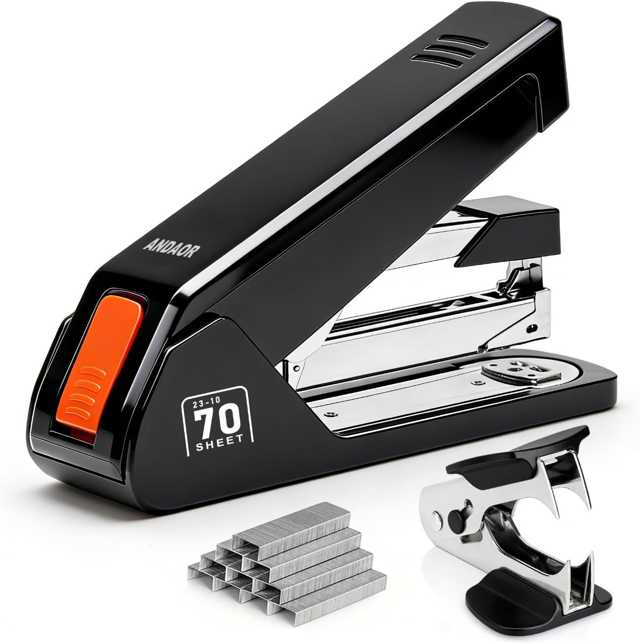 Effortless Desktop Stapler, Desk with 70 Sheet Capacity, 500 Staples and Remover, 1-Touch Stapling, Ergonomic & Easy to Load Heavy Duty Staplers,for Office Clerks Home