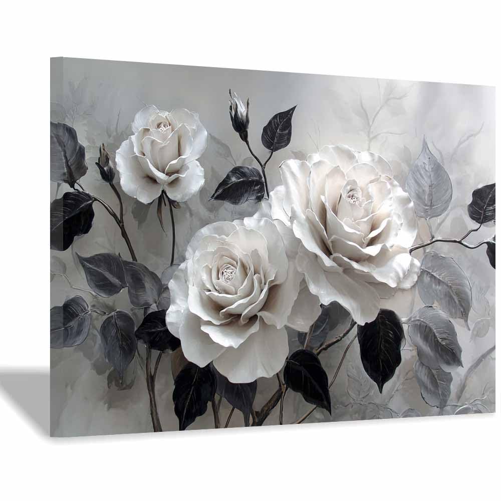ZAMAEIU Landscape Wall Art whites-Rosess branch Artwork for Walls, Canvas Prints Paintings Room Decor, for Bedroom Kitchen Office Fireplace Wall Decor(white)-70x100cm Framed