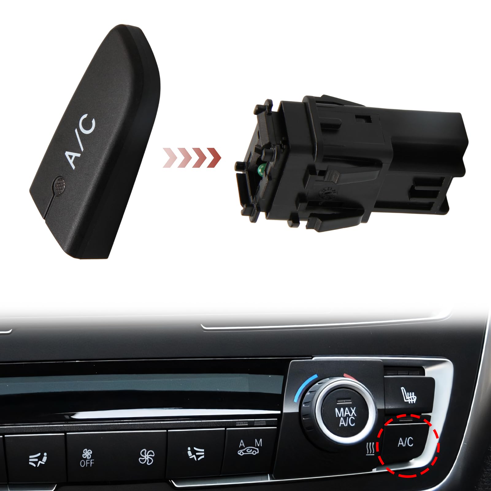 Interruttore di controllo del condizionatore d'aria compatibile con 107 C1 Aygo MK1 2005-2014 Interruttore a pulsante aria condizionata AC 6554KX