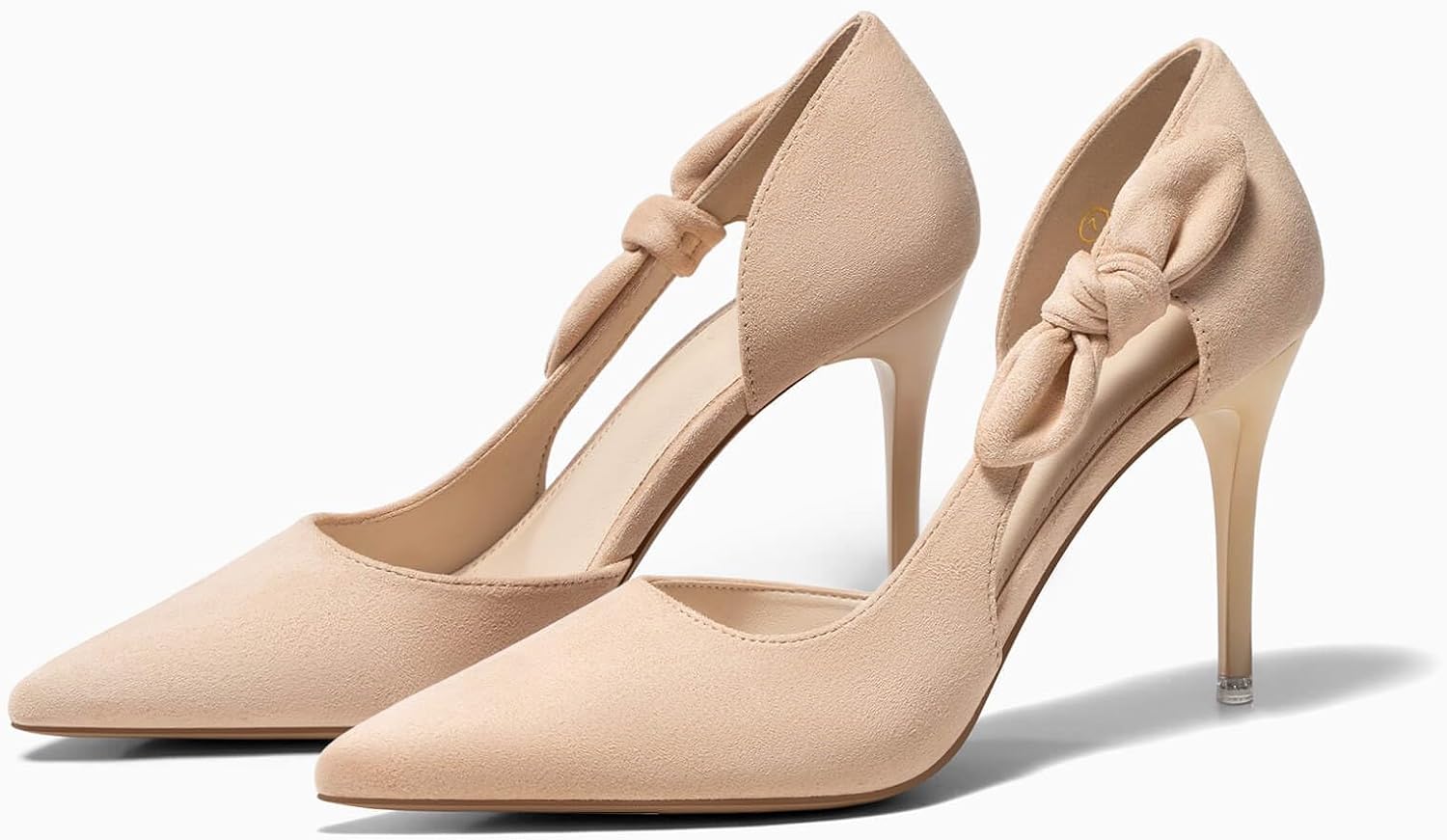 Coutgo Womens Stiletto High Heels Closed Pointed Toe Bow Pumps D'Orsay Wedding Bride Dress Shoes - Image 3