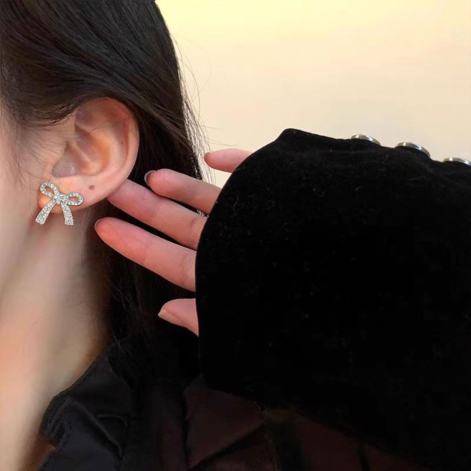 Rhinestone Bow Earrings for Women Sparkly Bow Drop Earrings Silver Crystal Tassels Earring Shiny Christmas Gifts 2025 Trendy - Image 3