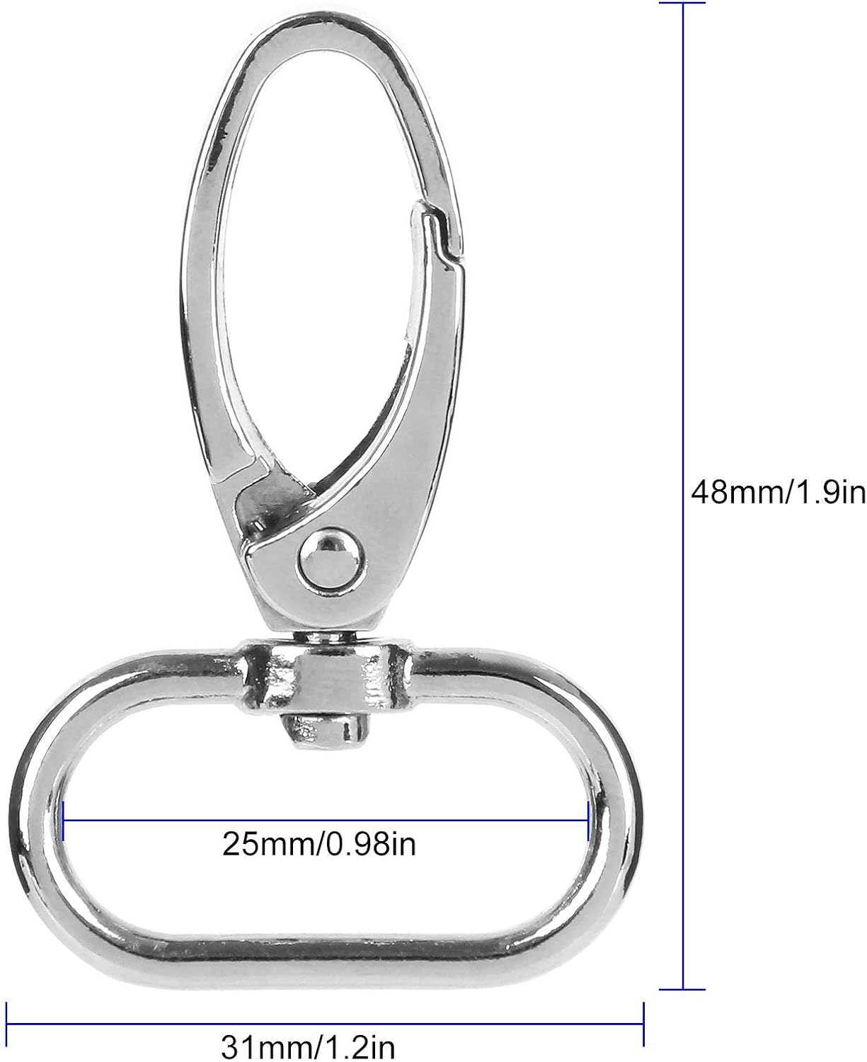 Acrux7 50 Pack 1 Inch Swivel Clasp Silver Lobster Claw Clasps for Keychains Lanyard Clips D Ring Keychain Clip Swivel Snap Hooks for Key Chain, Crafts and Purse DIY Lanyard Making - Image 2