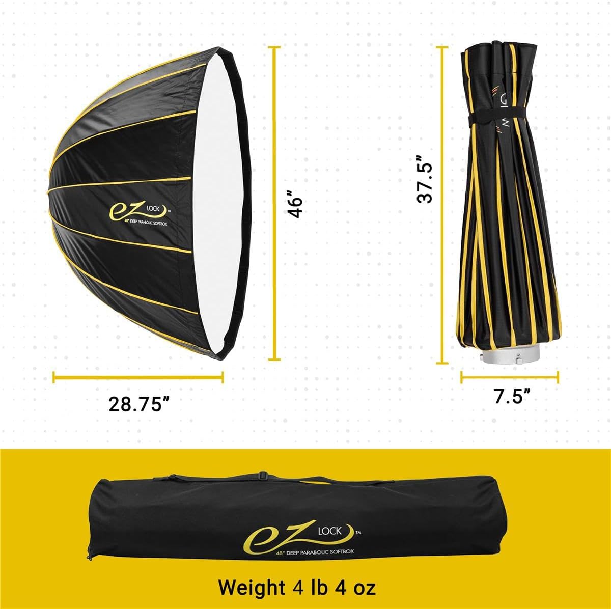 Glow EZ Lock 48" Deep Parabolic Quick Softbox, 16-Sided Parabolic Softbox Opens Up and Closes Down Umbrella Style