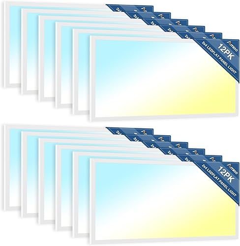 Amico Paquete de 12 lámparas LED de panel plano de 2 x 4 con temperatura de color seleccionable, 4000 K5000 K6500 K, luces de oficina de techo de 50 disponible en Yaxa Venezuela
