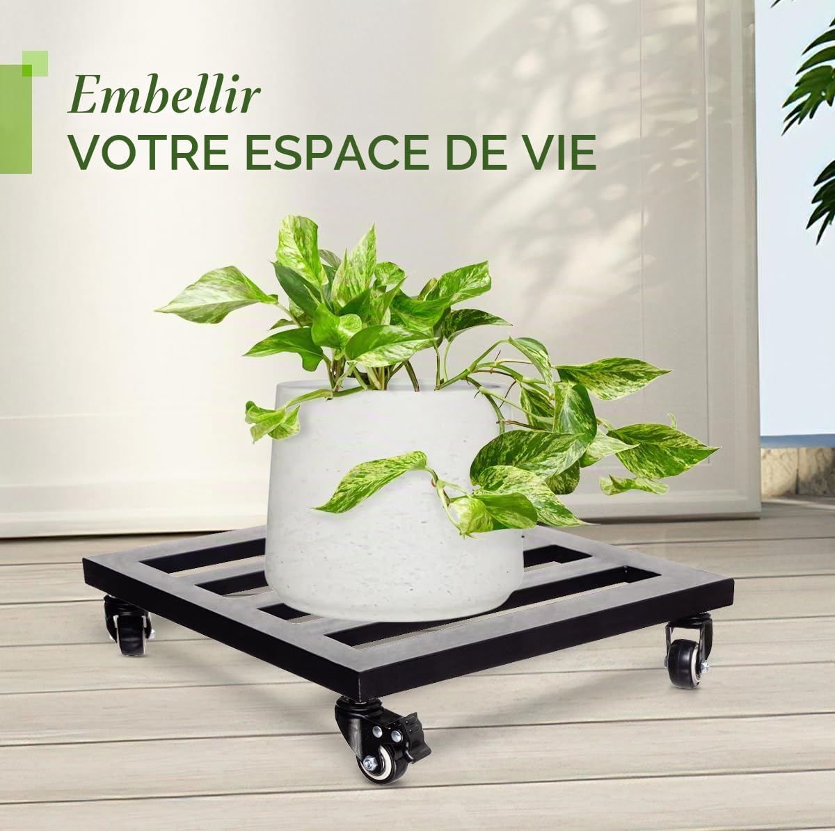 IDZO Upgrade Wheels – Panier à plantes carré en métal robuste d'une capacité de 174,6 kg, 30,5 cm, noir