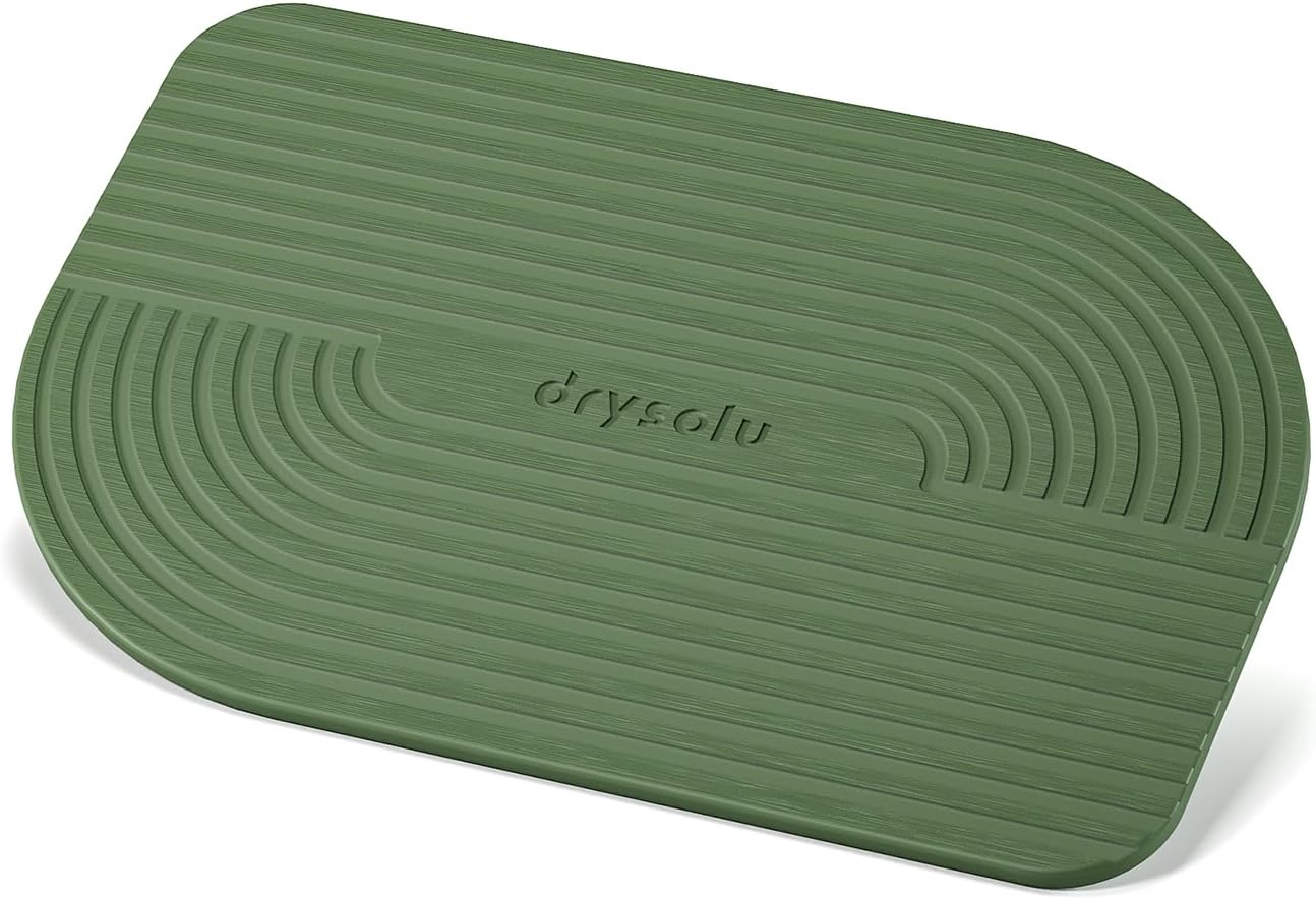 Stone Bath Mat Diatomaceous Earth Bath Mat Stone Shower Mat Fast Water Drying Ultra Absorbent Pad Diatomite Mat,Non-Slip Mat for Bathroom,Kitchen,Pet,15.35x23.62in,Hard,Drak Green,1-Pack