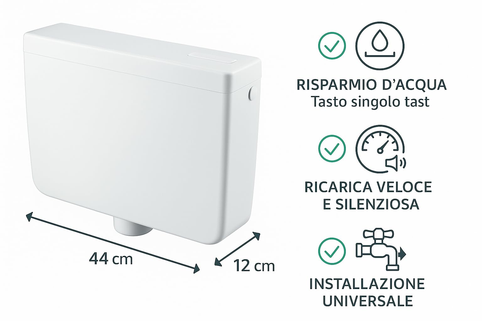 Belvit Cassetta di risciacquo per WC, 3 – 9 l, colore verde muschio, silenziosa e a risparmio energetico, con funzione start-stop, collegamento a 3 posizioni, set completo