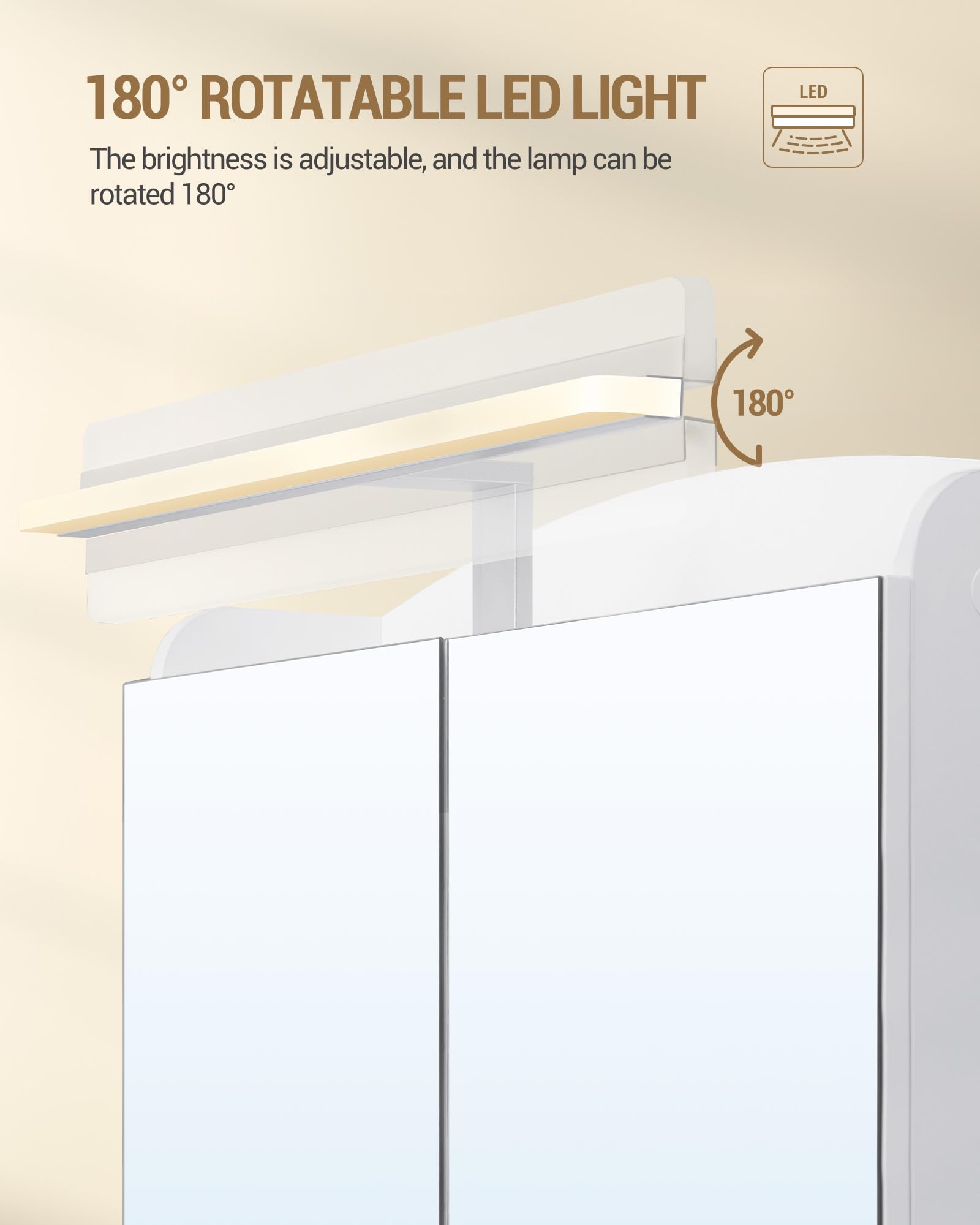 Hzuaneri Bathroom Cabinet with Mirror, LED Lights, Hair Dryer Shelf, Hooks, White, 16.5 x 70 x 75 cm - Image 7