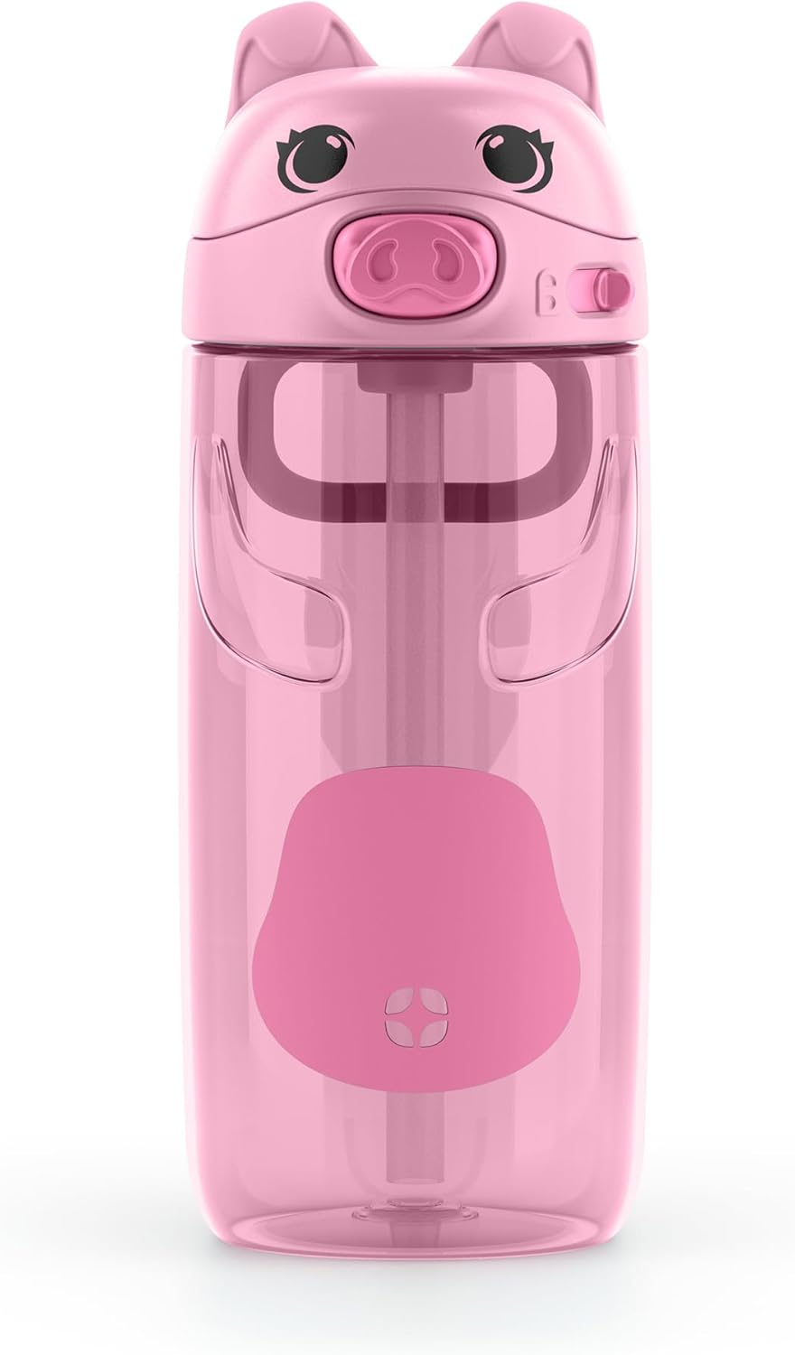 Ello Ellies 16oz Plastic Kids Water Bottle with Straw and Built-in Carrying Handle and Leak-Proof Locking Lid for School backpack, Lunchbox and Outdoor Sports, Pig