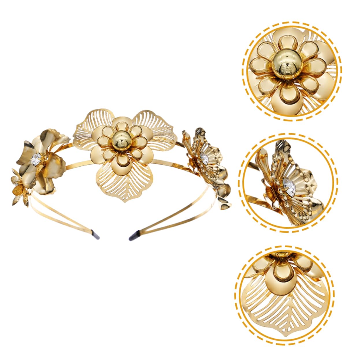 FRCOLOR 5pezzi Cerchietto Per Donne Con Fiori Metallo Doppio Accessorio Elegante Per Matrimonio e Feste Perfetti Per Occasioni Speciali e Servizi Fotografici