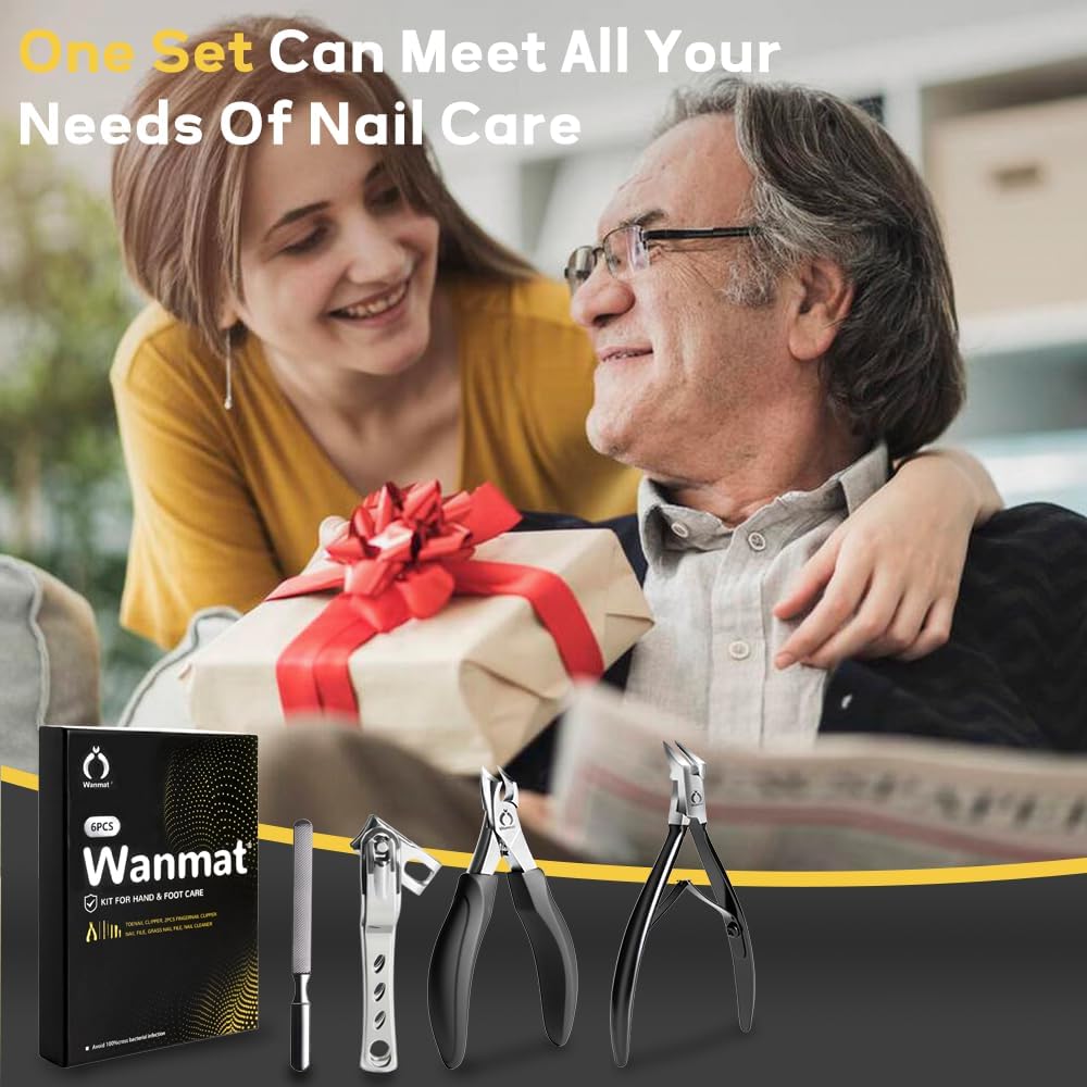 5 in 1 Professional Toenail Clippers for Thinck & Ingrown Nails, Upgraded Podiatrist Toe Nail Clippers for Men, Sharp Blade Nail Cutter Set, Wanmat