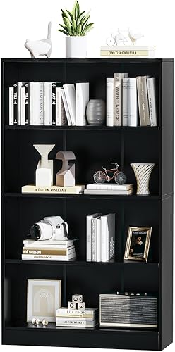 Miniatura 3 de VICLLAX Estantería de madera de 4 estantes, estantes abiertos para oficina en casa, estante negro para libros