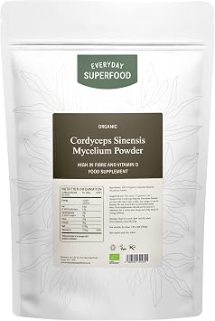 Everyday Superfood Organic Cordyceps Sinensis Mushroom Powder 190g, Ideal for Coffee and Tea and Mushroom Blends
